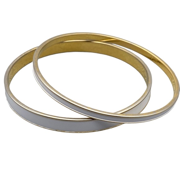 Vintage Monet Gold-Tone & White Enameled Bangle Bracelets - Picture 4 of 11